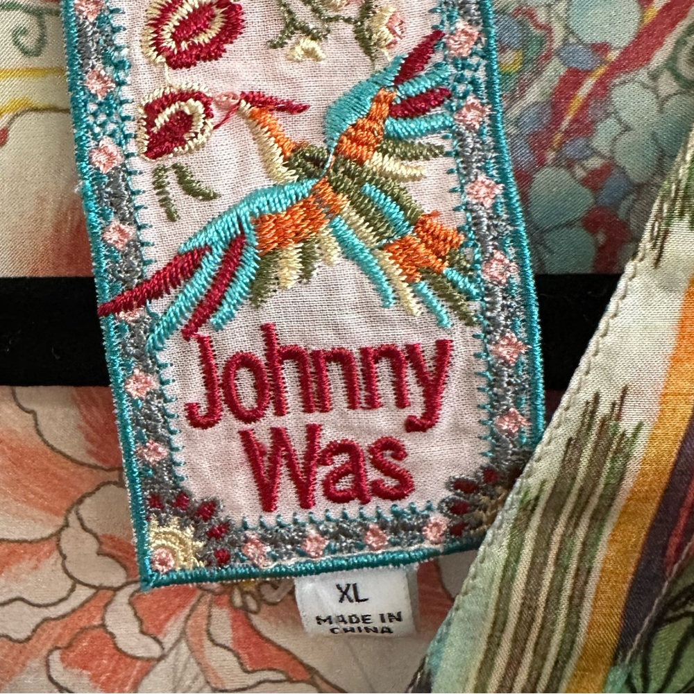 Johnny Was Floral Patchwork Midi Dress in Cream, Yellow, Green, Pink - Picture 3 of 10